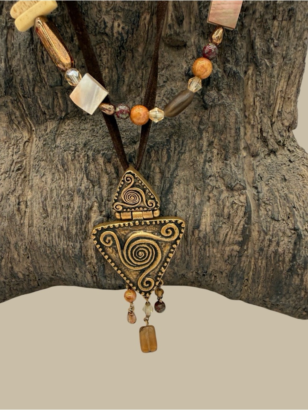 Chico’s Boho Brown Beaded Pendant Necklace - Artisan Style - Picture 3 of 8